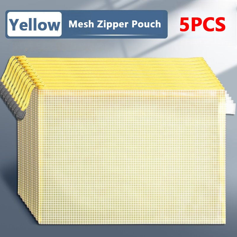 5PCS Stationery Storage Folder File Mesh Zipper Pouch A3 A4 A5 A6 B4 B5 Document Bag Zip File Folder School Office Supplies