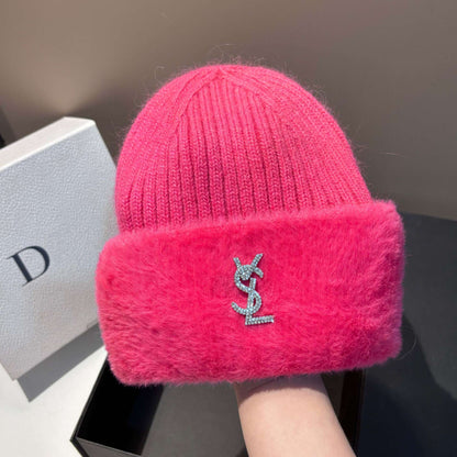 Warm Mink Fur Knitted Hat for Women Winter Luxury Ear Protection Beanie Fashion Soft Stretchable Cap