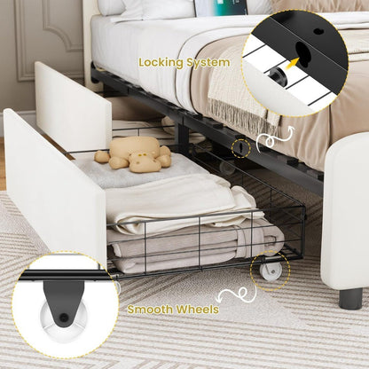 Estrutura de Cama Queen com 4 Gavetas de Armazenamento e Luzes LED, Estrutura de Cama Plataforma Estofada em Veludo com Cabeceira Ajustável em Altura