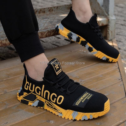 Sapatos de Segurança Leves com Biqueira de Aço Masculinos Antiperfuração Sapatos de Trabalho Masculinos Respiráveis Sapatos Industriais Botas de Segurança de Trabalho Indestrutíveis