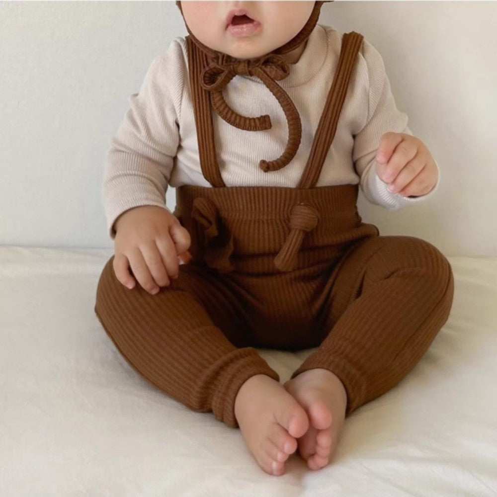 2025 Christmas Baby Suspender Pants with Hat Infant Knit Trousers Outfits Cute Toddler Newborn Casual Leggings Costumes