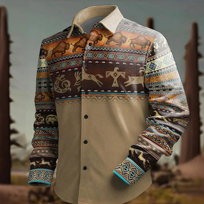 Men's Retro Western Style Denim Long Sleeve Shirt Fashion Vacation Casual Long Sleeve Shirt Single Breasted Lapel Men's Top 2024