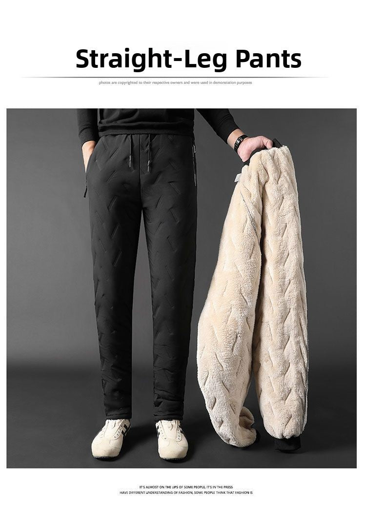 Men's Winter Thiened Fce Lined down Cotton Pants Casual Spor Long Trousers Loose Fit Warm Outerwear for Autumn And Winter