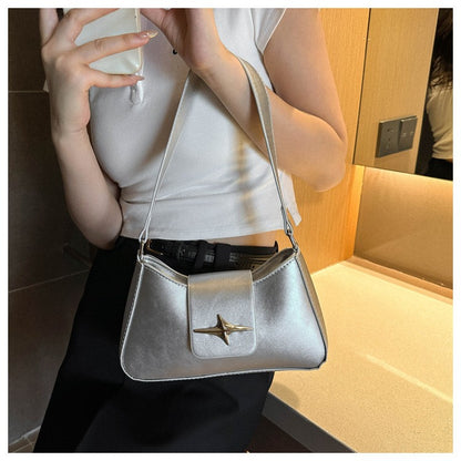 Silver Shoulder Bags for Women 2024 Classic Y2K Small Purse Glossy PU Leather Luxury Brand Female Underarm Handbags Daily Bag