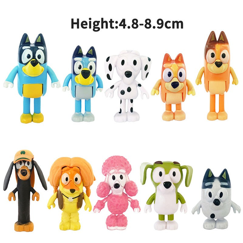Bluey e Bingo Série Família Anime Modelo de Bonecos de Ação Desenhos Animados Mini Bonecos de PVC Enfeites Presente de Brinquedos de Decoração de Aniversário Infantil