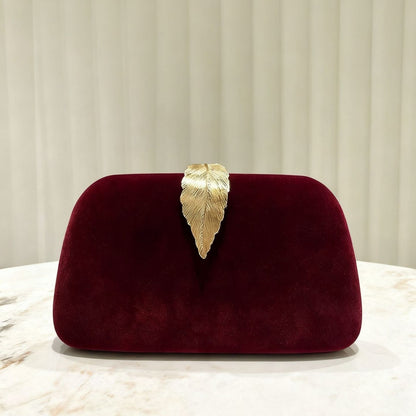 Velvet Leaf Evening Bag High Luxury Clutch Party Bag for Women Fresh Sweet Style Lock Buckle Square Shoulder Bag for Qipao