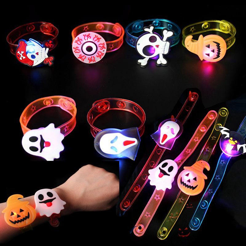 5/10/20PCS Glowing Halloween Pumpkin Ghost Bracelet Rings Night Decor Halloween Party Favor Festival Carnival Gifts Bag Fillers