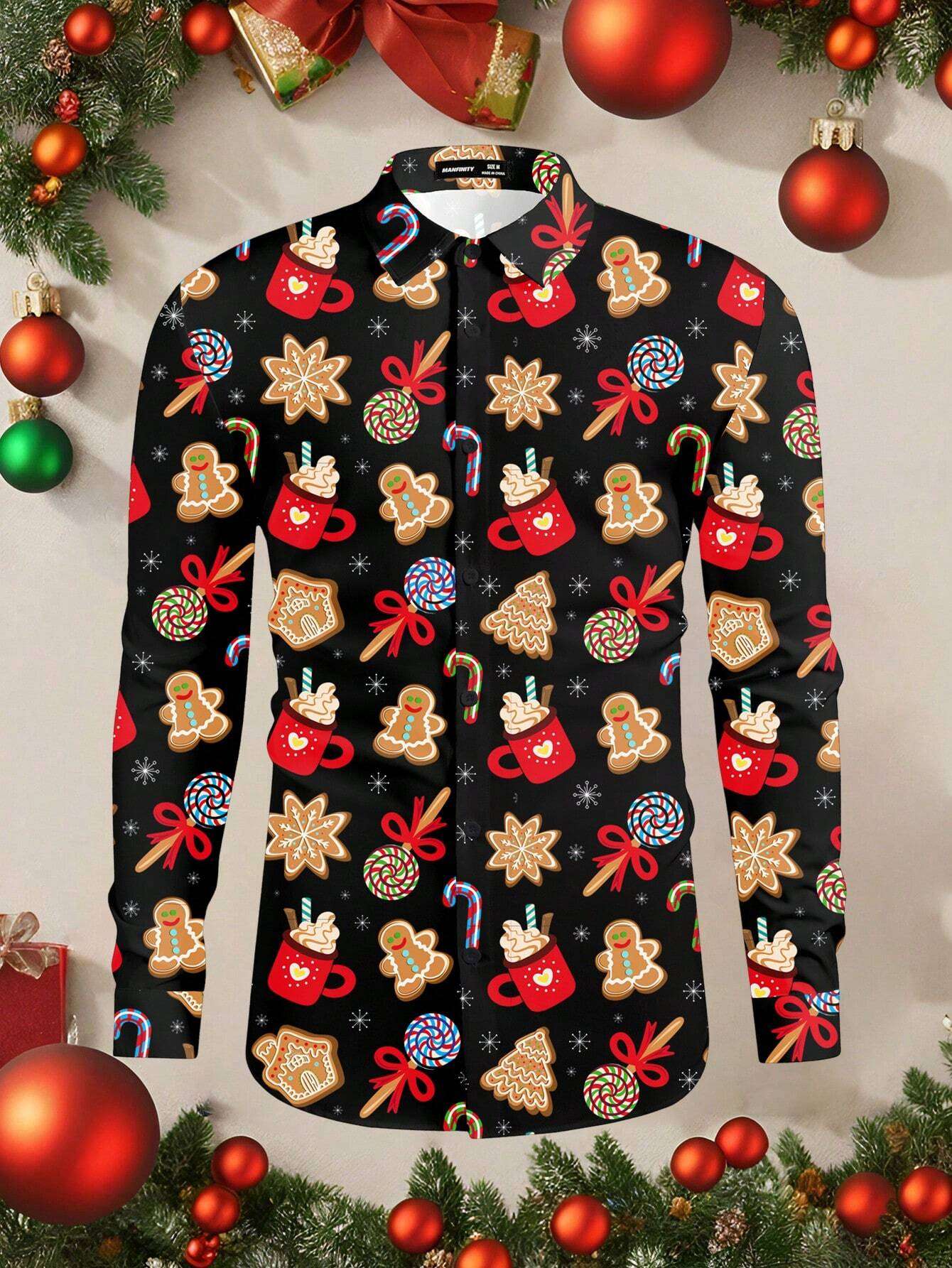 Christmas Festival Theme Men's 3D Prints Red Formal Shirts Christmas Santa Claus Graphic Long Sleeved Shirt Fashion Men's Shirts