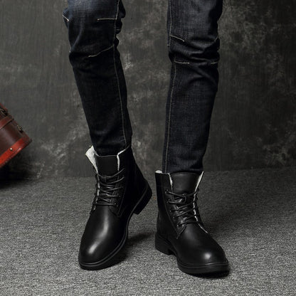 Men Winter Shoes Formal Dress Boots Black Motorcycle Boots Warm Oxford Ankle Men's Boots Genuine Leather High Quality Big Siz 50
