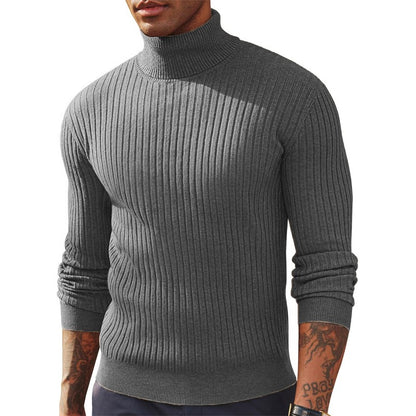 New Men's Slim Fit Long Sleeve Turtleneck Sweater Casual Ribbed Knitted Pullover Sweaters Winter Warm Outdoor Stripes Tops