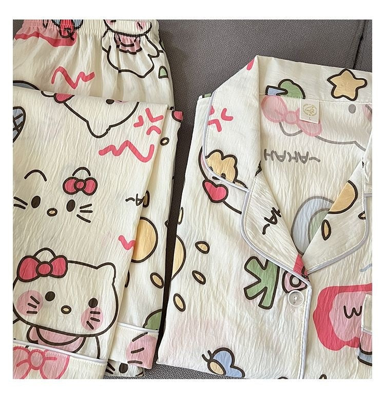 Plus Size Womens Home Wear Big Size Cute Kitty Pajamas Design Sleepwear Set Comfy and Loose Fit Korean Reviews Many Pajamas Y2K