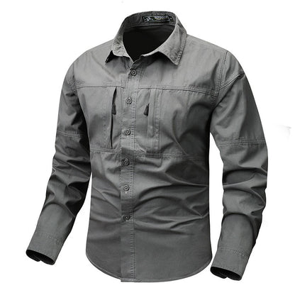 New Spring Men Long Sleeved Cargo Shirts High Quality Man Outdoor Multi Pockets Loose Tooling Shirts Male Casual Shirts Size 5X