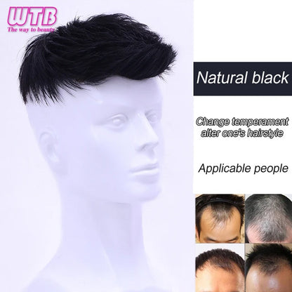 Peruca Curta Masculina de Cabelo Sintético Natural para Homens Jovens com Calvície, Queda de Cabelo, Linha Fina Alta, Aplique com Clipes
