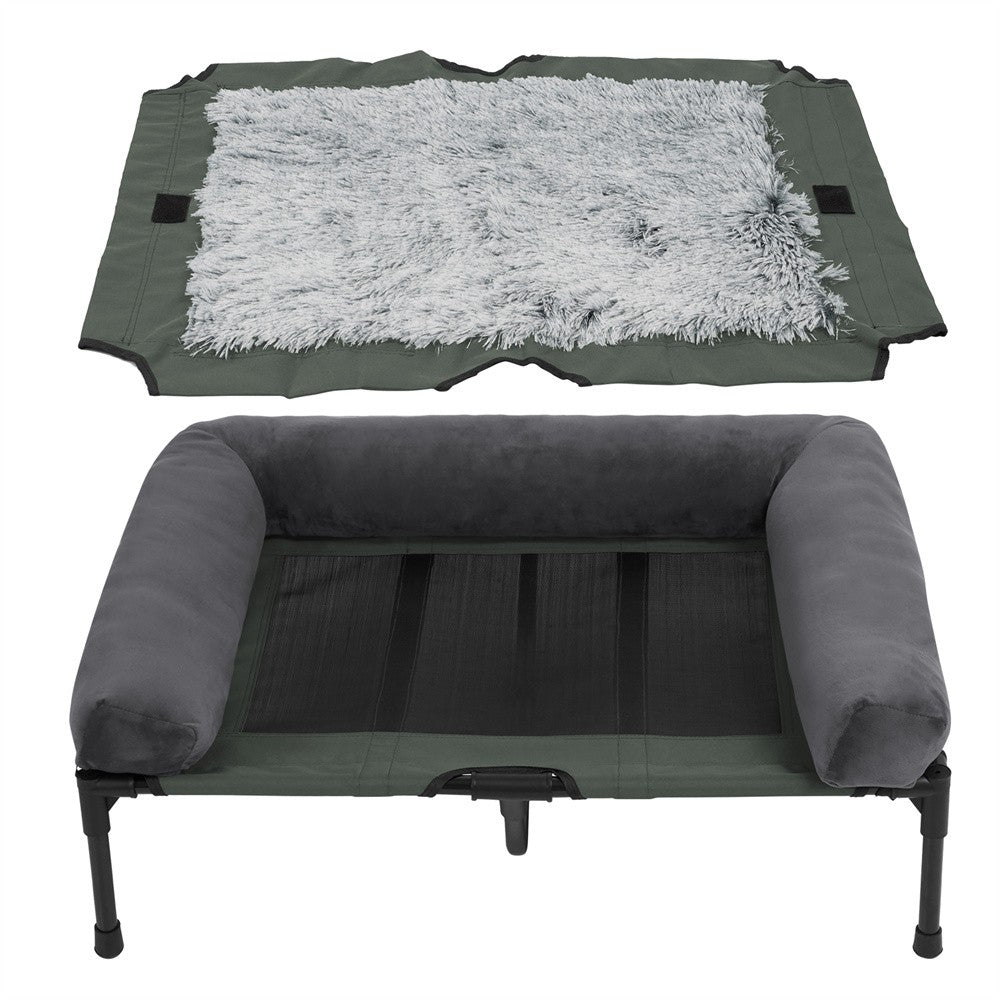Cama de cachorro grande XXL XL para ambientes externos, elevada com esteira de resfriamento respirável e esteira de pelúcia macia, cama de acampamento para filhotes para casa e jardim