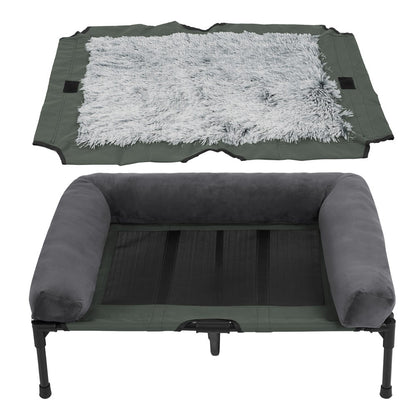Cama de cachorro grande XXL XL para ambientes externos, elevada com esteira de resfriamento respirável e esteira de pelúcia macia, cama de acampamento para filhotes para casa e jardim