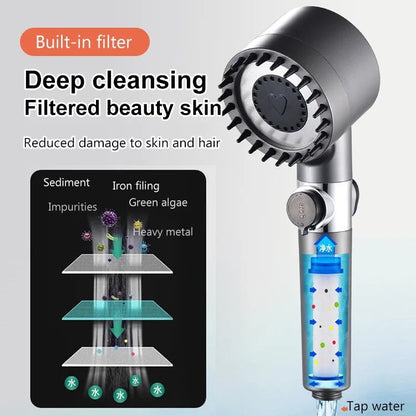 High Pressure Showerhead 3 Modes Water Saving Pressurized Shower Head Massage And Skin Beauty Multifunctional Shower Head