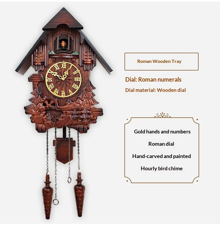 Wall Clock Hand Carved Solid Wood Cuckoo Musical Pendulum Silent Kids Room Home Decor Living Room Bedroom Clock Modern Design