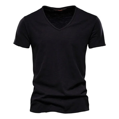 2025 New Brand Quality 100% Cotton Men T-shirt V-neck Fashion Design Slim Fit T-shirts Male Tops Tees Short Sleeve T Shirt Men