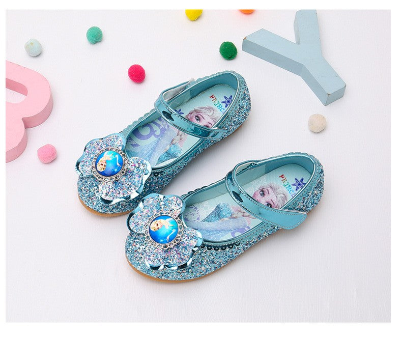 Disney Frozen Princess Elsa Cartoon Soft Sole Sandals Baby Girl Princess Shoes Crystal Shoes Children Flat Girl Leather Shoes