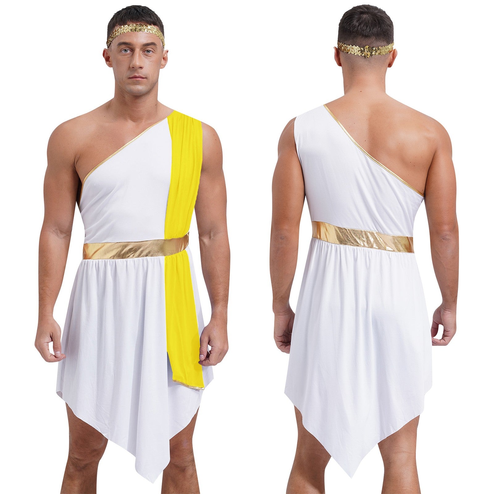 Mens Ancient Greek Toga Roman King Prince Cosplay Costume Halloween One Shoulder Embroidered Robe Dress Theme Party Outfits