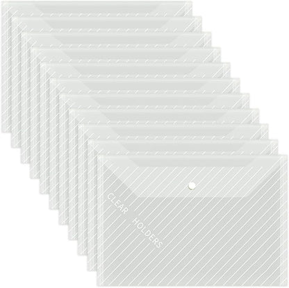 10 PCS Plastic Folders for Document, A4 Size Plastic Envelopes with Snap Closure, Clear File Folders Bags for School Office