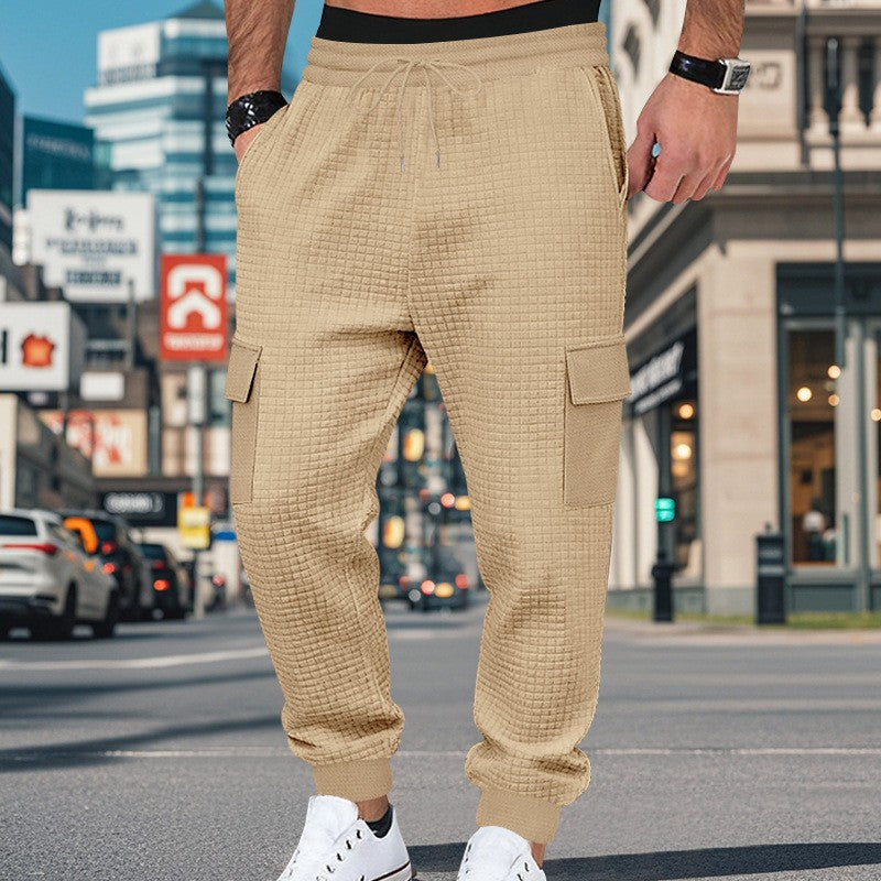 Men's Clothing  Pants Autumn Winter Fashion Casual Heavyweight Small Check Loose Jogger Sweatpants Waffles