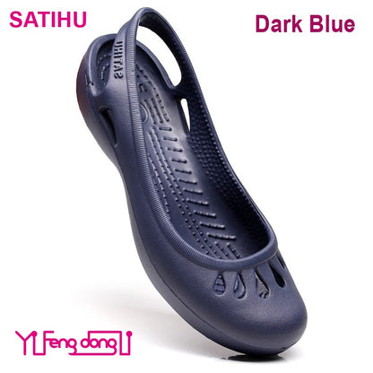 Certified Satihu Summer New Lightweight Anti Slip Hole Shoes  Clog For Women's Flat Bottom Sandals Nurse Outdoor Beach Jelly