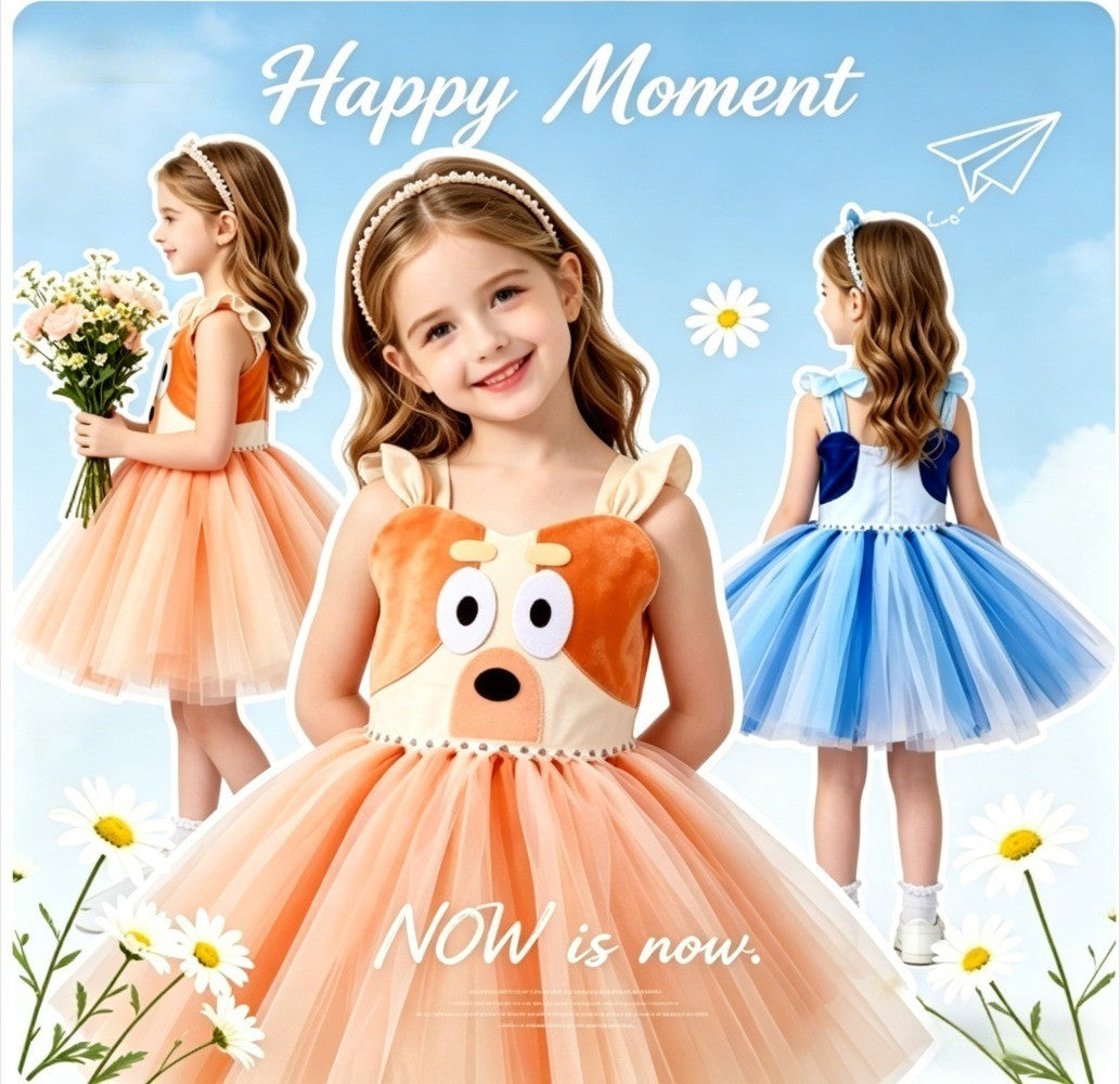 Animal Cosplay Costume Dog Print Tutu Dress Halloween Dog Role Play Outfit for Birthday Party Carnival Stage Themed Performance