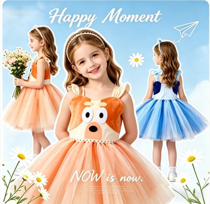 Animal Cosplay Costume Dog Print Tutu Dress Halloween Dog Role Play Outfit for Birthday Party Carnival Stage Themed Performance