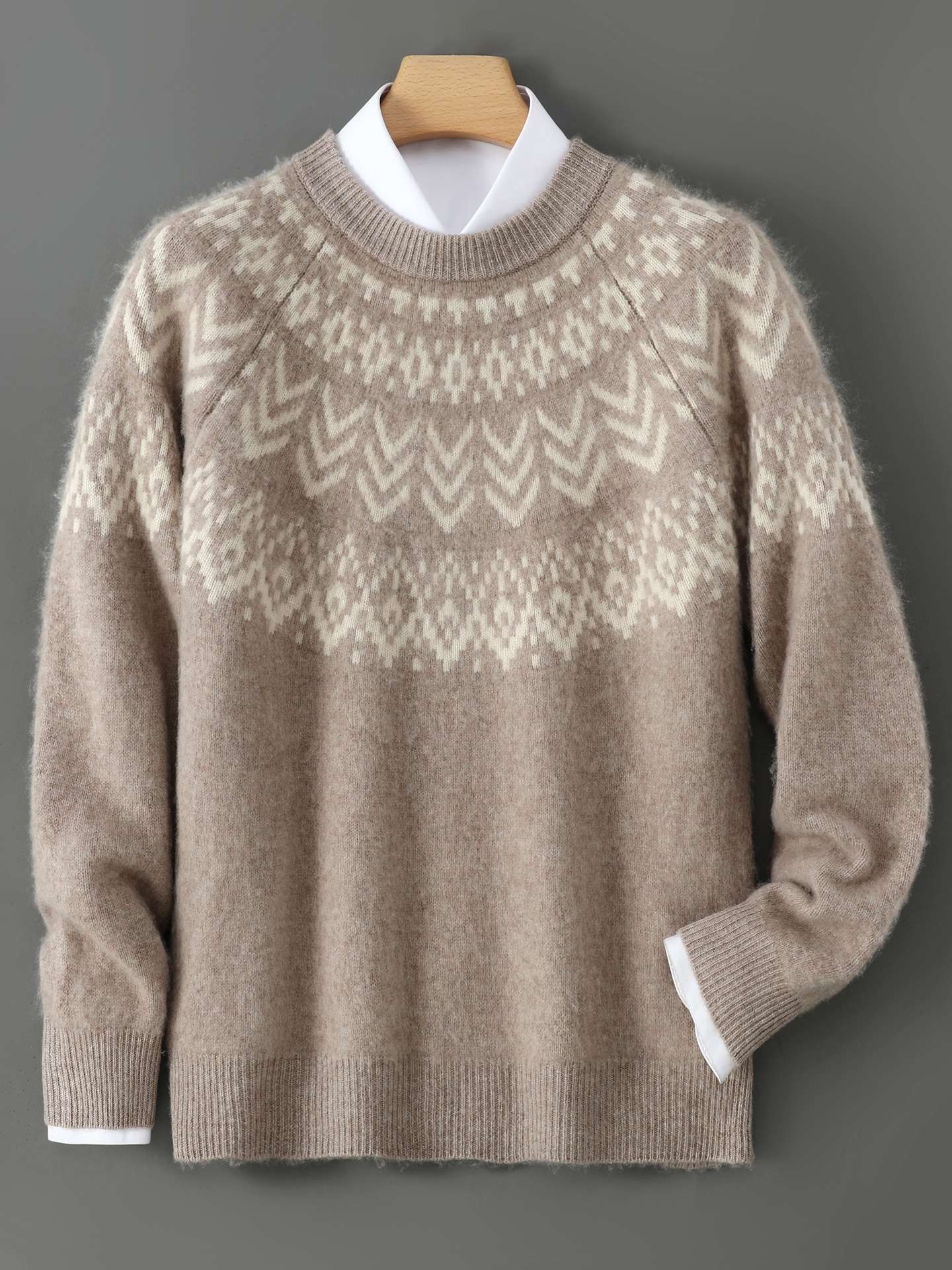 Men's 100% Merino Wool Pullover Sweater O-neck Fair Isle Jacquard Loose Casual Knitwear Long Sleeve Cashmere Tops Autumn Winter