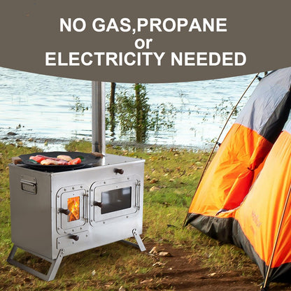 Fogão Multifuncional a Lenha para Acampamento Queimador Externo Portátil com Forno Barraca Fogão Caminhada Piquenique Churrasco Assar Aquecimento Pizza