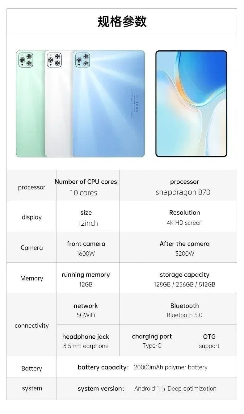 Original Tablet iPad Air Pro 12 Inch 24GB RAM 2TB ROM tablet Android 15 Core Pad Tablet PC Phone Dual Wifi tablette android ??PC