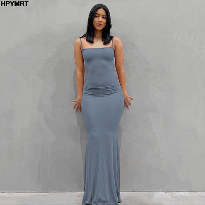 Satin Slip Sleeveless Backless Slim Sexy Maxi Dress 2022 Spring Women Party Y2K