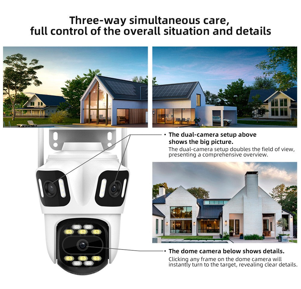 KERUI Icsee Outdoor PTZ 6K WIFI IP Camera Home Security Triple Lens Camera CCTV Video Surveillance With Triple Screens