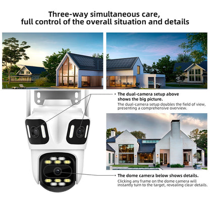 KERUI Icsee Outdoor PTZ 6K WIFI IP Camera Home Security Triple Lens Camera CCTV Video Surveillance With Triple Screens