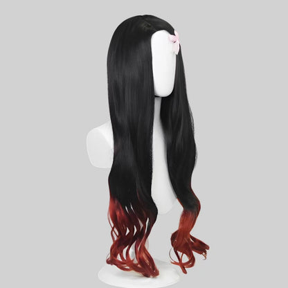 Nezuko Cosplay Wig Cosplay Curly Black Orange Gradient Wig Cosplay Heat Resistant Synthetic Wigs