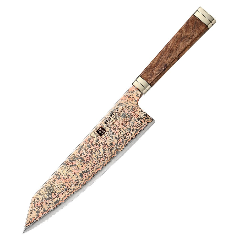 XINZUO 1-5 peças Conjunto de facas de cozinha Artesanais Faca de Chef Lâmina de Aço Damasco de Cobre Tricolor 53 Camadas com Cabo de Madeira Padauk e G10