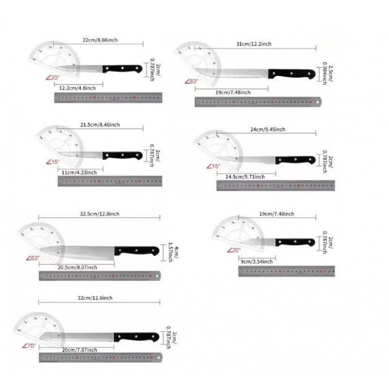 Conjunto de Facas de Cozinha 15 Peças com Bloco de Madeira, Conjunto de Facas de Bife de Aço Inoxidável e Tesoura, Conjunto de Facas Profissional
