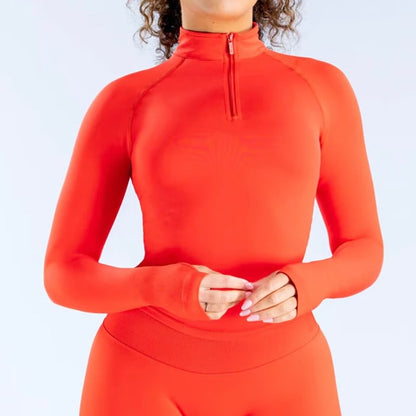 Women Seamless Sports Shirts Fitness Workout Pilates Clothes Half Zippy Gym Top Long Sleeve Jacket Yoga Clothing