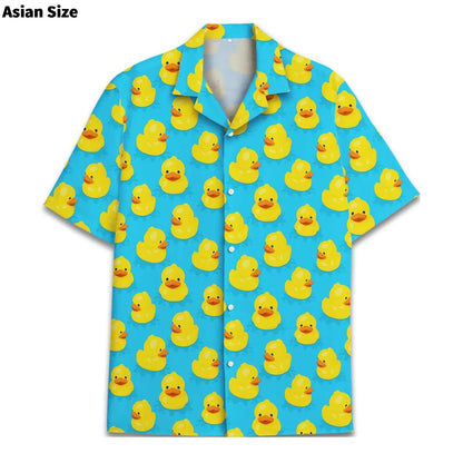 Funny Neon Rubber Duck Hawaiian Shirt For Men Galaxy Yellow Duck Mens Hawaiian Casual Button Down Shirts Short Sleeve Shirt Tops