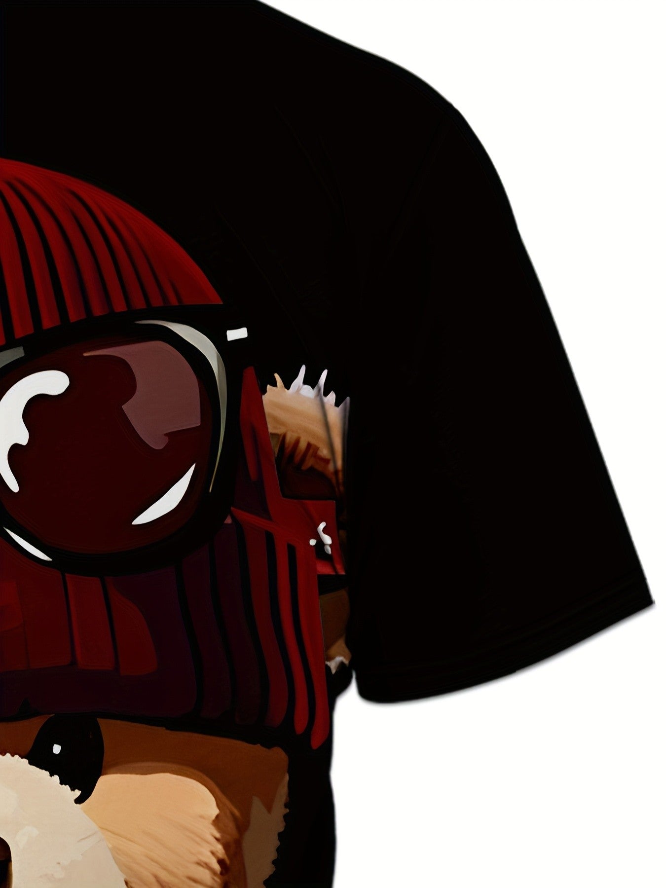 The 2025 summer new men's suit features a retro Teddy bear printed round-neck T-shirt and shorts, knitted polyester men's wear