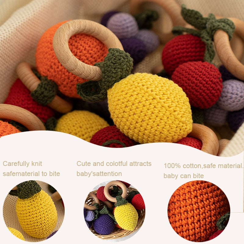 1 Brinquedo Chocalho de Crochê para Bebê Fruta Pulseira de Madeira com Design de Limão e Cereja Brinquedo Musical Chocalho para Bebês Brinquedos Mordedores Presentes para Recém-Nascidos