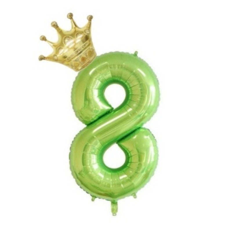 2Pcs 40Inch Fruit Green 0-10 Number Foil Balloon with Mini Gold Crown for Birthday Christmas Valentine Party Decor