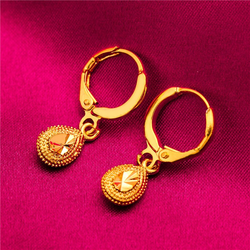 Brincos de Gota e Coração para Mulheres (AU999 24K) - Contorno Duplo de Gota, Mistura Brilho-Fosco, Uso em Viagens, Fluidez Natural