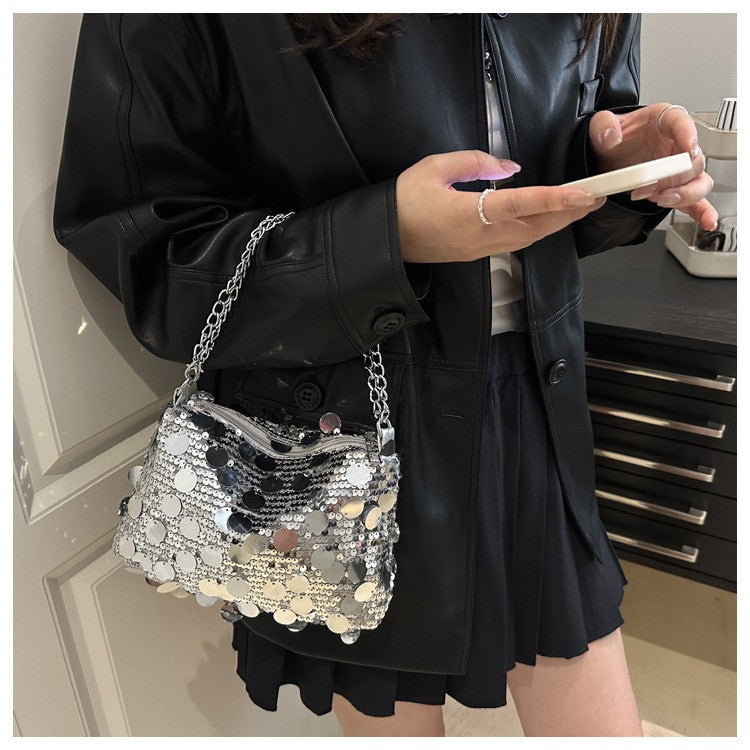 Sequin Evening Party Shoulder Bags for Women Lightweight Portable Ladies Chain Crossbody Bag Solid Color Casual Female Handbag