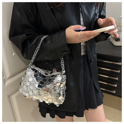 Sequin Evening Party Shoulder Bags for Women Lightweight Portable Ladies Chain Crossbody Bag Solid Color Casual Female Handbag