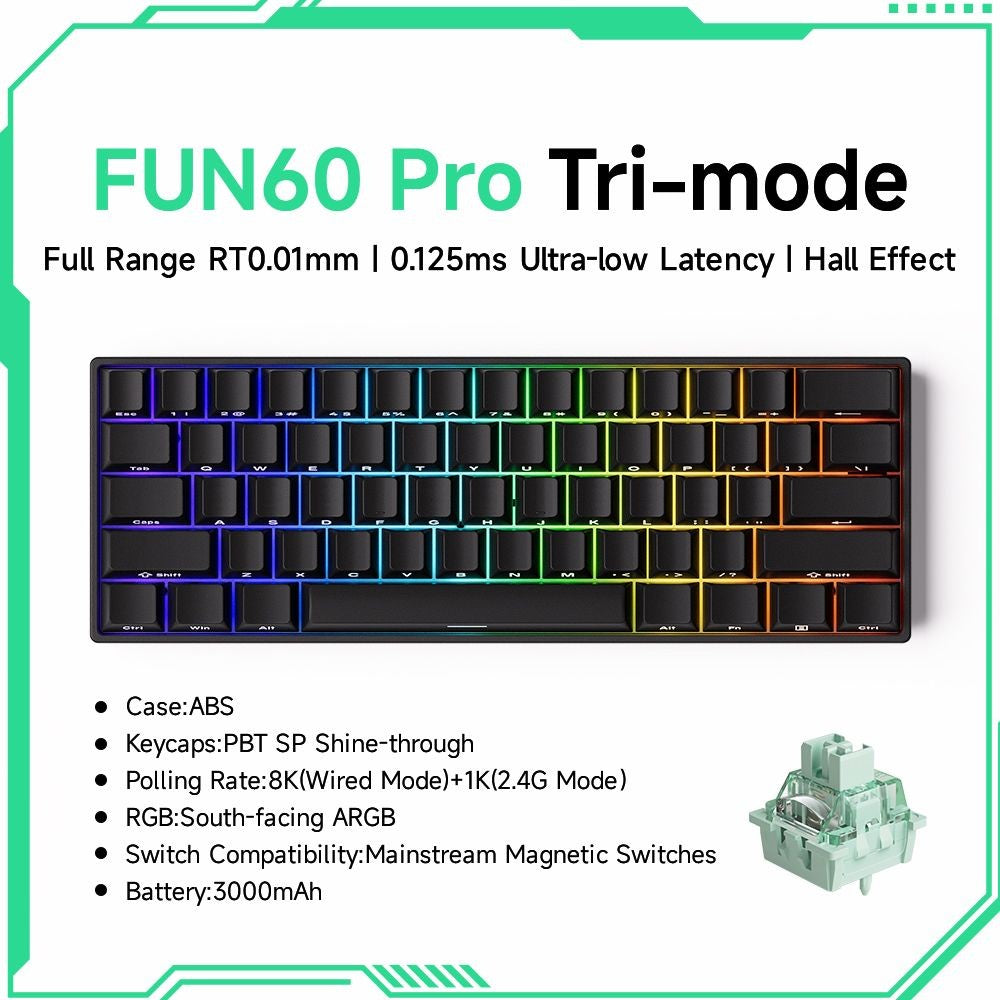 Akko MonsGeek FUN60 Teclado Mecânico Interruptor Magnético Teclados Gamer 60% Gatilho Rápido 0,01mm 8K ARGB HE/TMR Teclado Personalizado