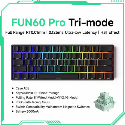 Akko MonsGeek FUN60 Teclado Mecânico Interruptor Magnético Teclados Gamer 60% Gatilho Rápido 0,01mm 8K ARGB HE/TMR Teclado Personalizado
