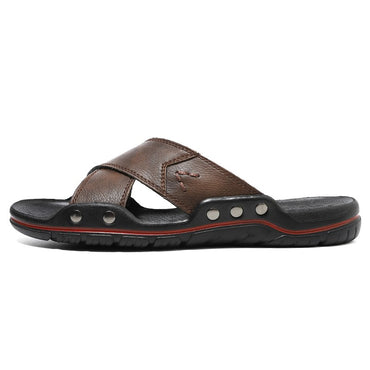 Men's Summer Sandals High Quality Leather Shoes, Extra Large Antiskid Lightweight Slip-On Beach and Hotel Footwear, Size 38-48