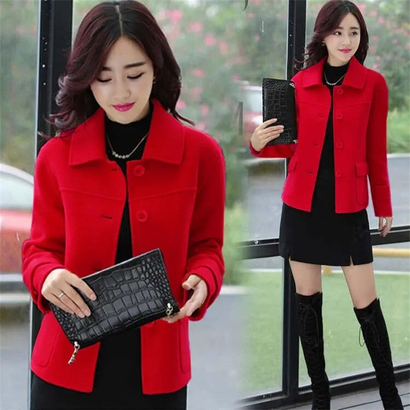Female Woolen Coat Short Autumn 2024 Solid Color High-End Woolen Jacket Casual Single breasted Lapel Outerwearl